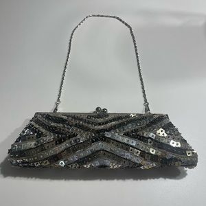 Womens 2in1 Hand Beaded Sequin Clutch Handbag/Shoulder Bag Purse